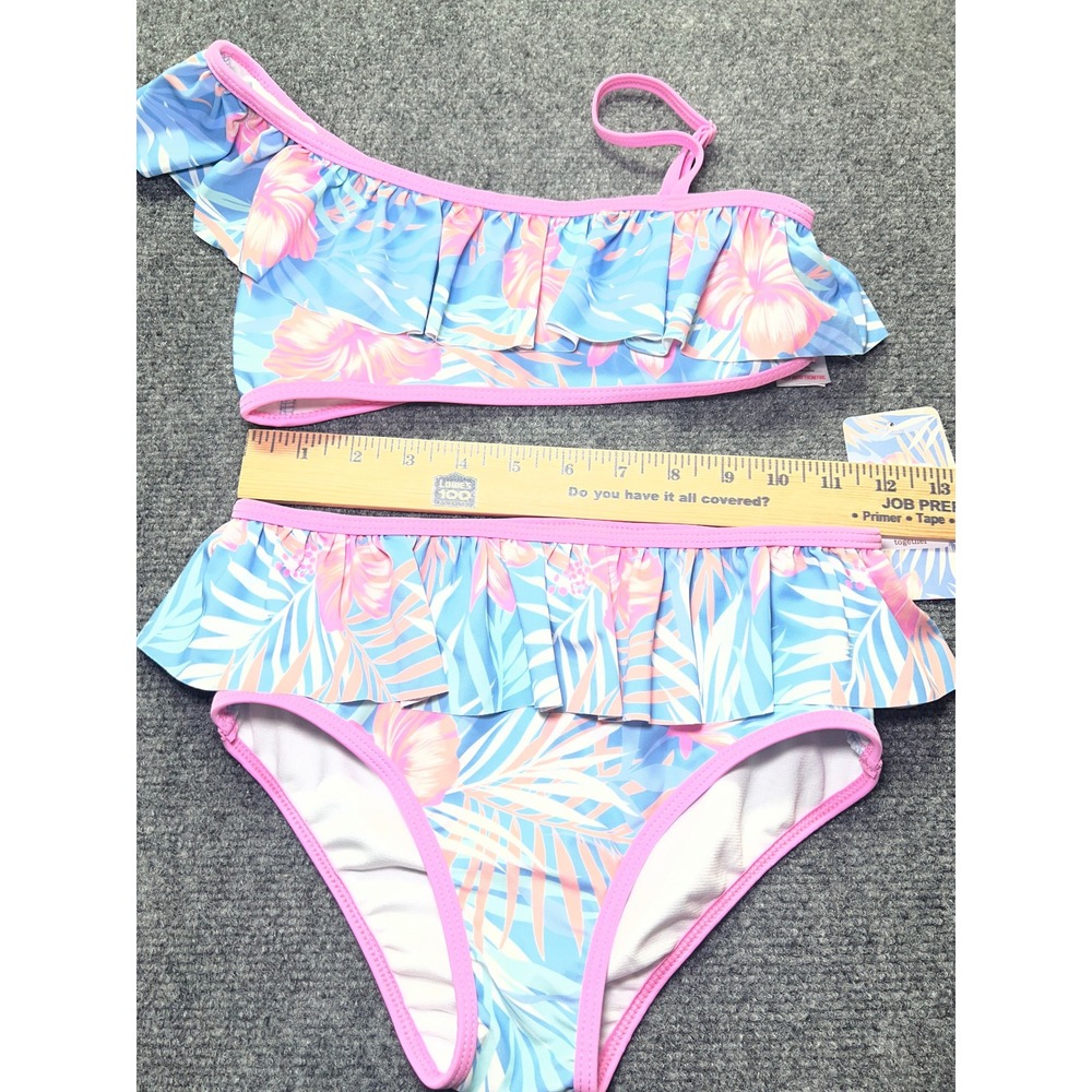 Tommy Bahama Girls Tropical Floral One Shoulder Ruffle Bikini Set Size 12 NEW - Picture 8 of 11
